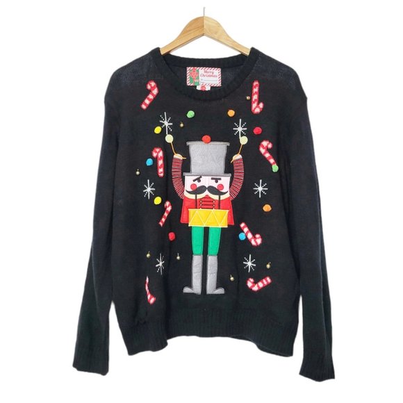 Merry Christmas Sweaters - Merry Christmas Nutcracker Candy Cane Blinking Light Up Ugly Christmas Sweater